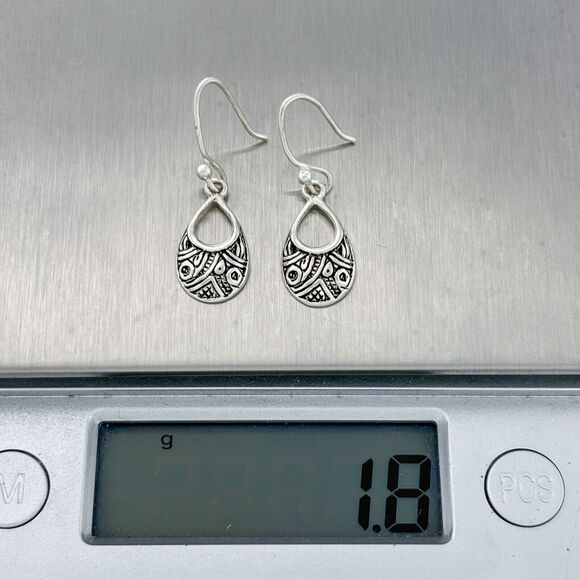 Vintage Footnotes Sterling Silver 925 Oxidized Pattern Teardrop Dangle Earring - Picture 5 of 5